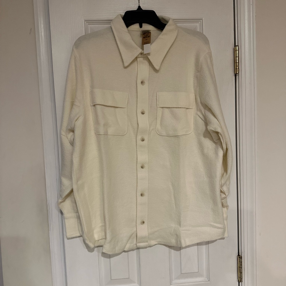 NEW VS PINK Oversized Fleece Shacket Shirt Jacket CREAM Medium Victorias Secret